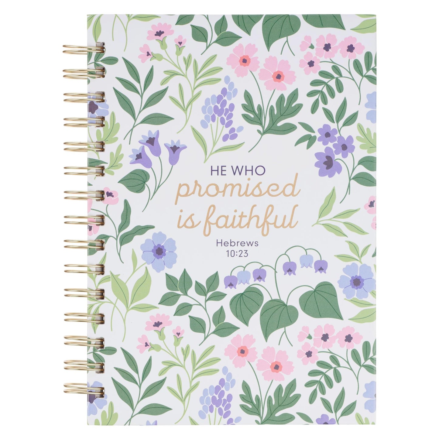 Christian Art Gifts Inspirational Journal, He Who Promised Wide Ruled Notebook, Hebrews 10:23 Bible Verse, White Floral, 192 Lined Pages w/scripture, (8.4” x 6.4” x 1”)