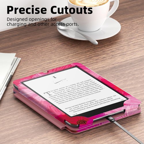 Famavala Slim Foldable Stand Case for 7" inch (12th Generation 2024) with Auto Wake/Sleep, Hand Strap; not fit for Boox Palma2 (Pink Flower)