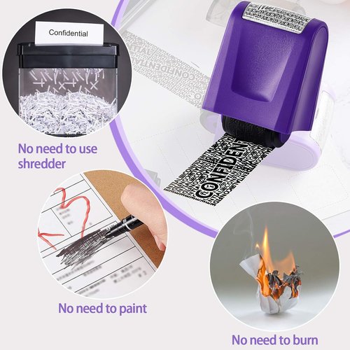 Outus Identity Theft Prevention Roller Stamp - Confidential Privacy Guard for Mail | 2 Pcs Set (Black & Purple)