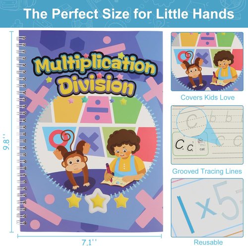 Magic Grooved Writing Practice Books - Reusable Handwriting Copybook for Kids Ages 3-8 | Large Size