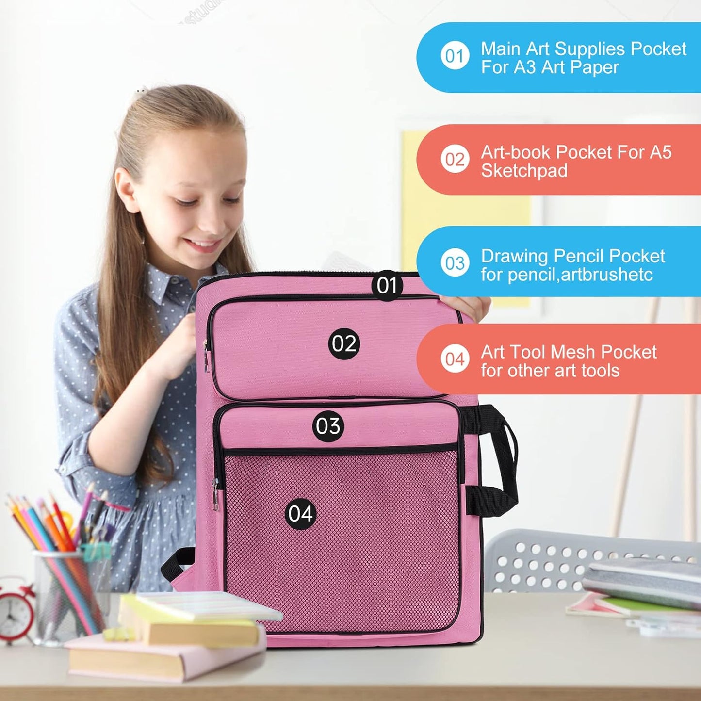 TreochtFUN Art Portfolio - Kids Drawing Supply Bag | 15"x18" Storage Case for Artwork & Sketchbooks