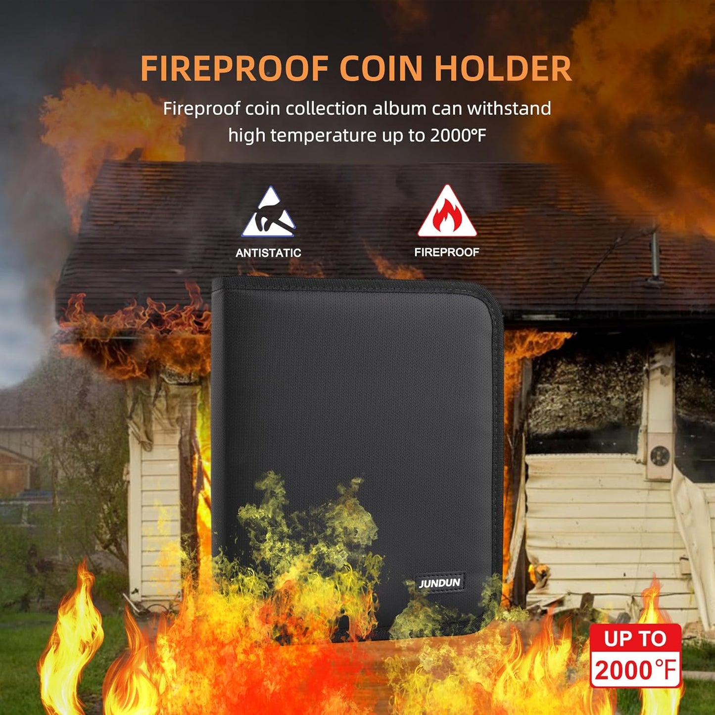 Skiennix Coin Collection Book - Fireproof 260-Pocket Organizer for 20-38mm Coins | Black Album