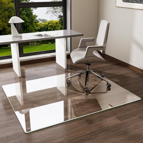 VOOBANG 46"x55" Tempered Glass Desk Chair Mat for Carpet, Glass Office Chair Mat - 5mm Thickness, Smooth Rolling, Scratch-Resistant, Clear Protective Mat for Hardwood Floors & Carpets