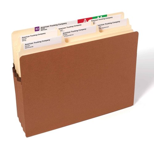 Smead 100% Recycled File Pocket, Straight-Cut Tab, 3-1/2" Expansion, Letter Size, Redrope, 25 per Box (73205)