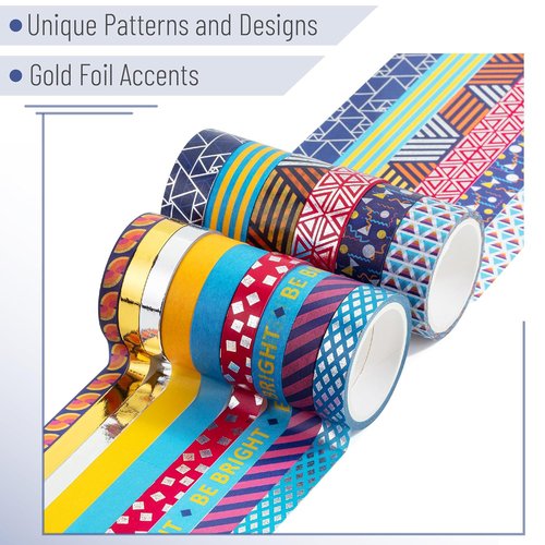 Mr. Pen Washi Tape Set - 15 Rolls of Metallic Foil in Assorted Sizes for Scrapbooking & Crafts