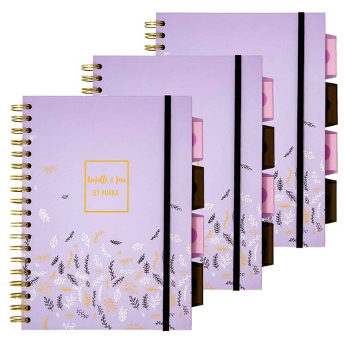 Pukka Pad 5 Subject Spiral Notebook 12-Pack - 200 Pages, 100 Sheets of 80GSM Paper with Repositionable Dividers & Perforated Edges for School & Office - B5-7 X 10, Purple, Squared