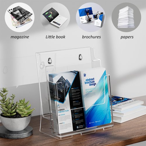 FUCDTEFC Acrylic Brochure Holder 8.5x11 & 4 x9 Inches, Clear 2 Tier Literature Magazine Stand Brochure Display Stand w Removable Divider Universal, Pamphlet Flyer Holder for Wall Mount or Countertop