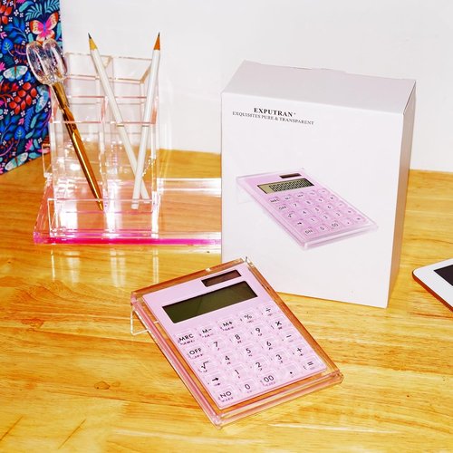 Skiennix Acrylic Calculator - Hybrid Battery & Solar Power | 12-Digit LCD Display, Pink Color