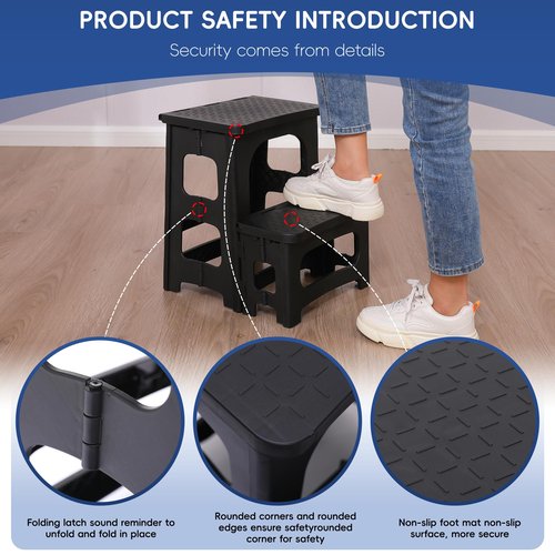 HHuanwfer 2-Step Folding Stool for Adults, Non-Slip Foldable Stool for Home, Office, Garage, Library, Closet, Bathroom, Porch