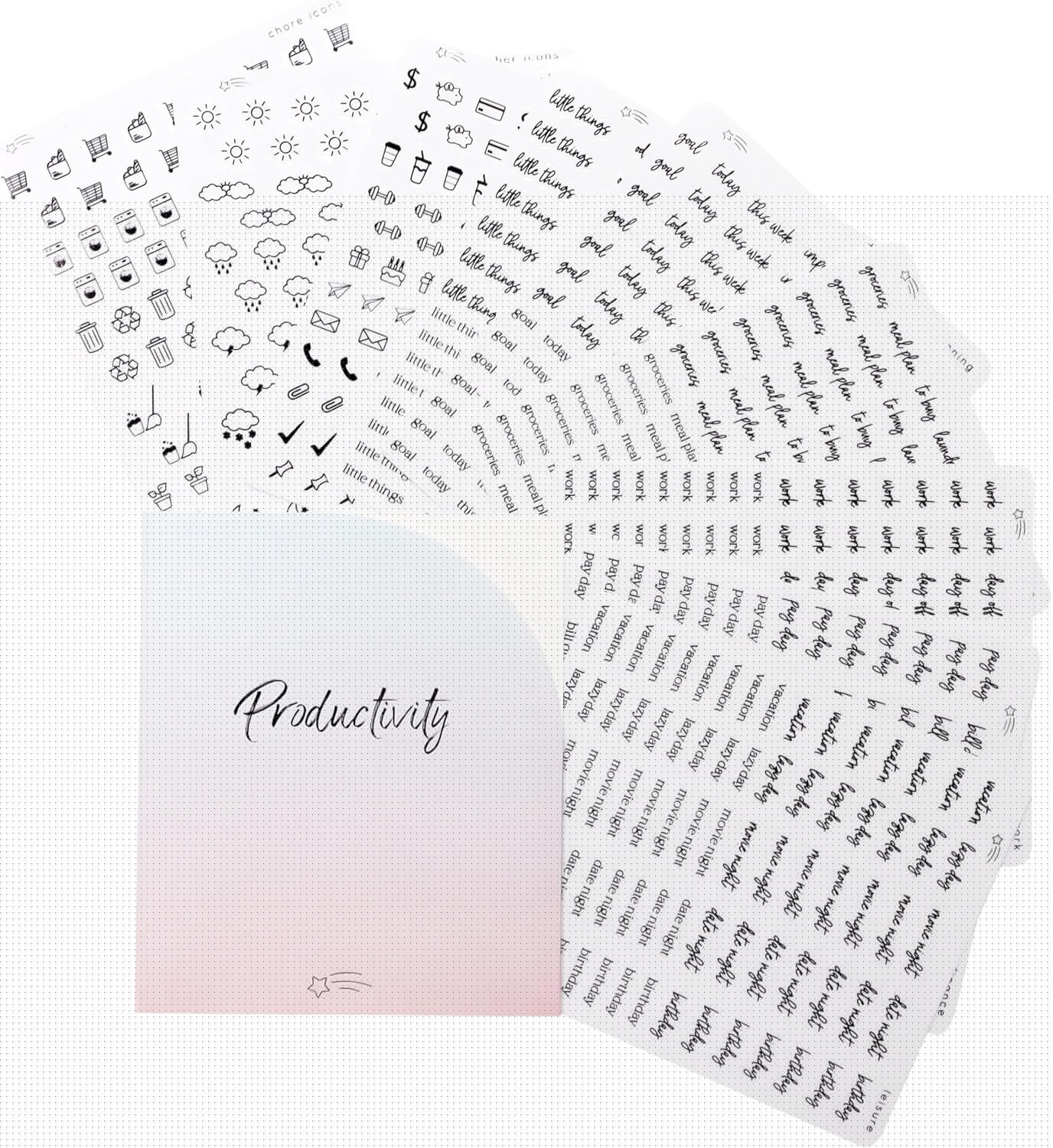 Clear Black Foil Planner Stickers - Functional Icons & Words for Easy Organization | Over 600 Stickers Included