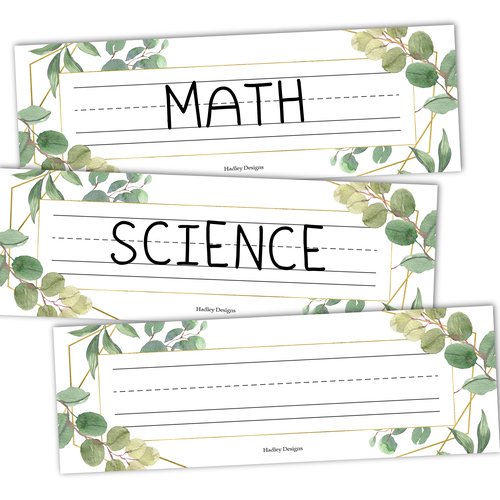 Desk Name Tags for Classroom -25 Student Name Plates for Classroom Kindergarten, Preschool, 1st, 2nd & 3rd Grade, 9x3 Teacher Nameplates for Student Desks & Cubbies, Greenery Nametags