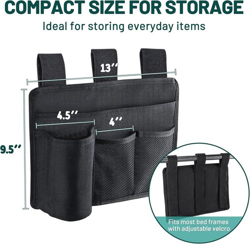 AKAYOK Bedside Caddy Organizer - Multi-Pocket Bed Organizer for Remotes, Phones, Glasses & More | Ideal for Home, Office & Dorm (4 Pockets)