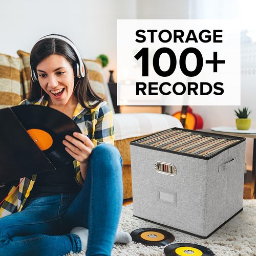 TARSUKA Vinyl Record Storage Box Hold 100+ 12" Albums Stackable LP Storage Bin with Lid Record Holder Protect Albums, CDs, Books, Magzine, Files