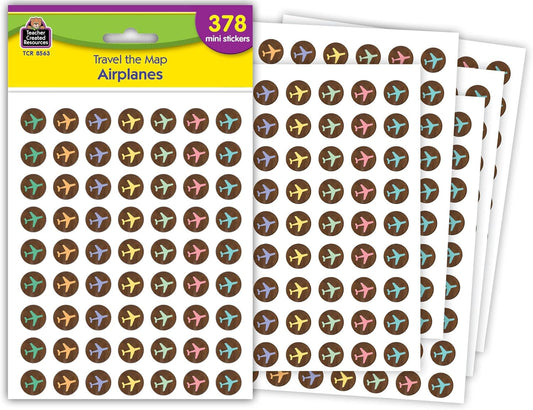 Teacher Created Resources Mini Airplane Stickers - Travel The Map Design | 1" Size, 120 Count