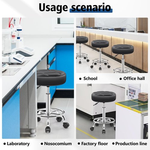 Brick Attic Rolling Stool with Wheels, PU Leather Small Office Chair with Foot Rest,Versatile Adjustable Swivel Stool for Tattoo Massage Salon Spa Teach Medical Facial Office Home Work Kitchen
