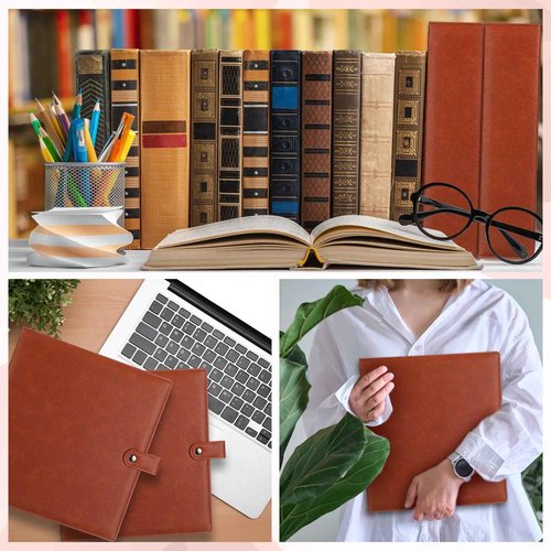ReliThick 2 Pcs Leather 3 Ring Binder 2 Round Rings for 8.5 x11 Paper and Sheet Protectors Brown Binder Organizer Interior Pockets Snap Closure Letter Size