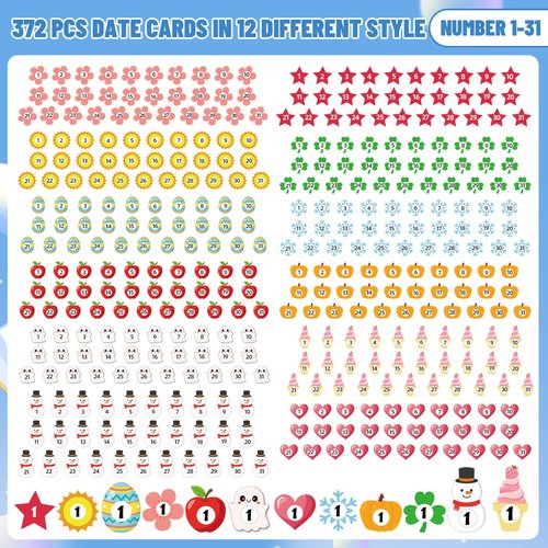 AmazingSpark 439 Pcs Classroom Calendar Number Days of The Year Set with Confetti Pocket Chart Storage Box and Cards Calendar Numbers for Classroom Bulletin Board School Elementary Learning Activity