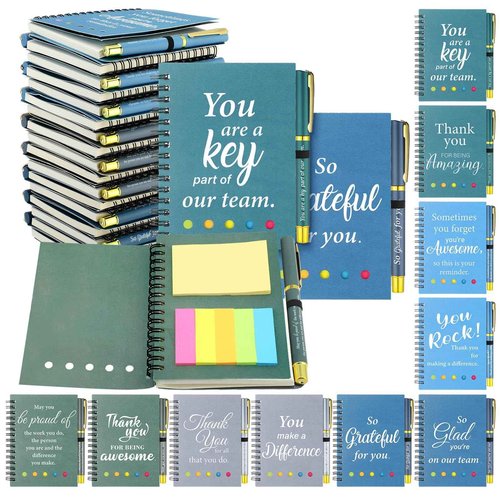 Zhanmai 30 Sets Employee Appreciation Gifts Bulk Thank You Gifts Inspirational Spiral Notebook with Ballpoint Pens Leather Journal Colored Sticky Tabs for Team Coworker Volunteer Teacher (Employee)