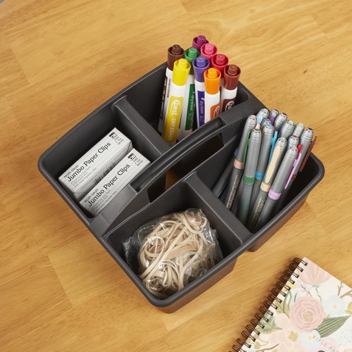 ECR4Kids 4-Compartment Medium Caddy, Storage Organizer, Black, 6-Pack
