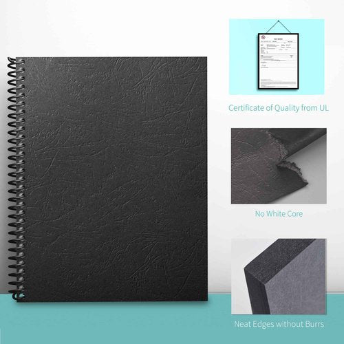 Binditek 200 Pack 13 Mil Grain-Texture Paper Binding Presentation Covers, 8.5 x 11 Inches, 250 GSM, 90lb, Un-Punched, Letter Size, Black, Office Supplies