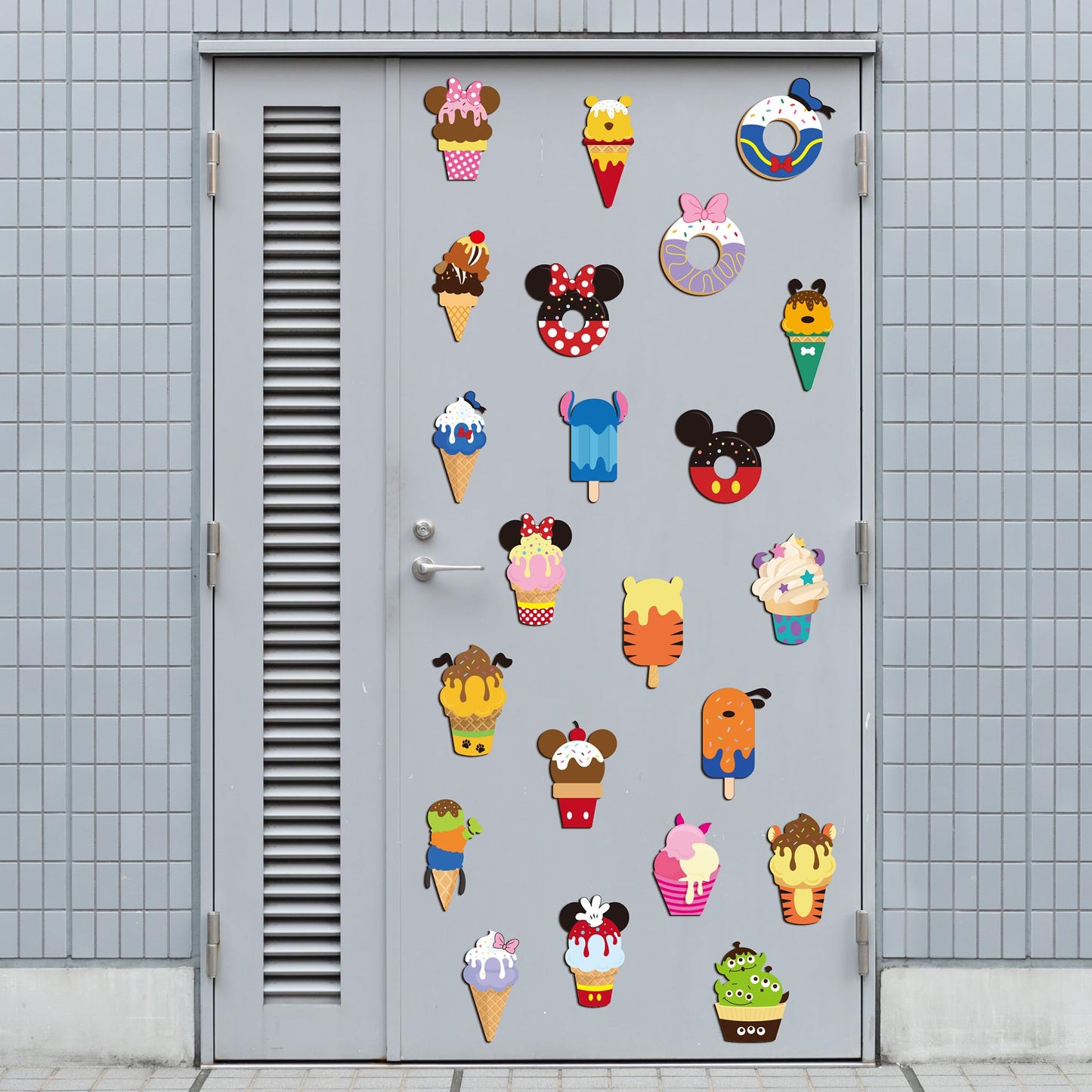 BOpusail 24Pcs Summer Ice Cream Mouse Cruise Door Magnets Cute Style Ice Cream Cruises Entrance Decals Decor Refrigerator Garage Magnet Waterproof Magnetic Sticker for Holiday Carnival Ships Cabin