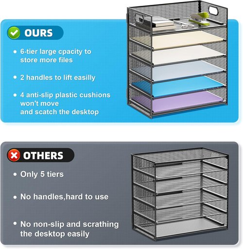 Marbrasse 6-Tier Paper Organizer | Letter Tray & Pen Holder with 2 Drawers - Stylish Office Storage