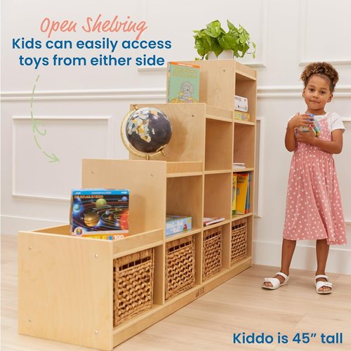 ECR4Kids Double-Sided Cube Storage Organizer - Versatile Classroom Furniture in Natural Finish