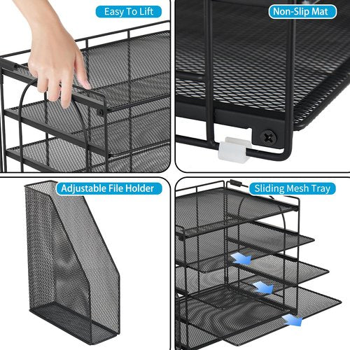 AUPSEN Desk Organizers and Accessories, 5-Tier Desktop Paper File Organizer with Removable File Holder, Desk Accessories & Workspace Organization for Home Office Supplies (Black)