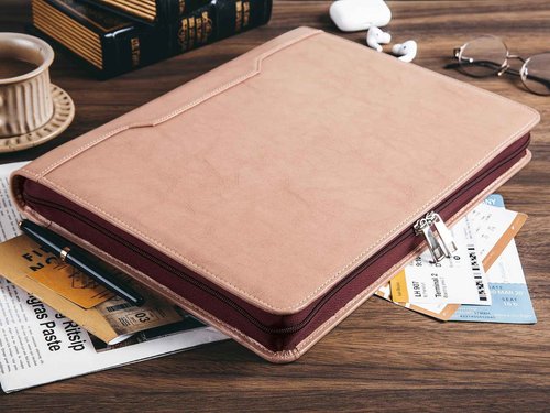 3-Ring Portfolio Padfolio for Women, Vegan Leather Binder, Pink, Zipper, Handmade Portfolio Organizer, Personalized for Lefty & Righty