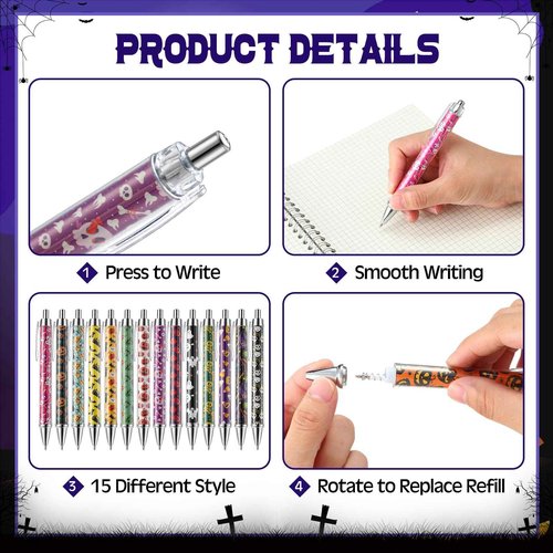 Resurhang 150 Pcs Halloween Pens Bulk Ghost Holiday Novelty Pens 0.5 mm Retractable Black Ink Decorative for Office School Party Favor Supplies Women Gift