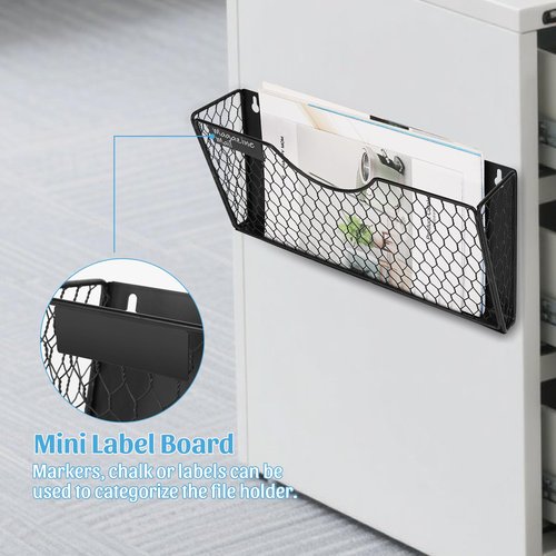 Magnetic File Holder- 2 Pockets Hanging Office File Organizer Wall Mounted 2-in-1, No Drilling Magazine, Paper, Mail, Document Holder for Whiteboard, Refrigerator, Cabinets, Classroom