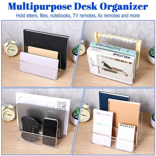 JOUTYFOR 2Pcs Acrylic File Holder 3 Sections, File Organizer Clear Desk Organizer File Holder Sorter Mail Organizer Letter Holder for Envelopes, Electronics