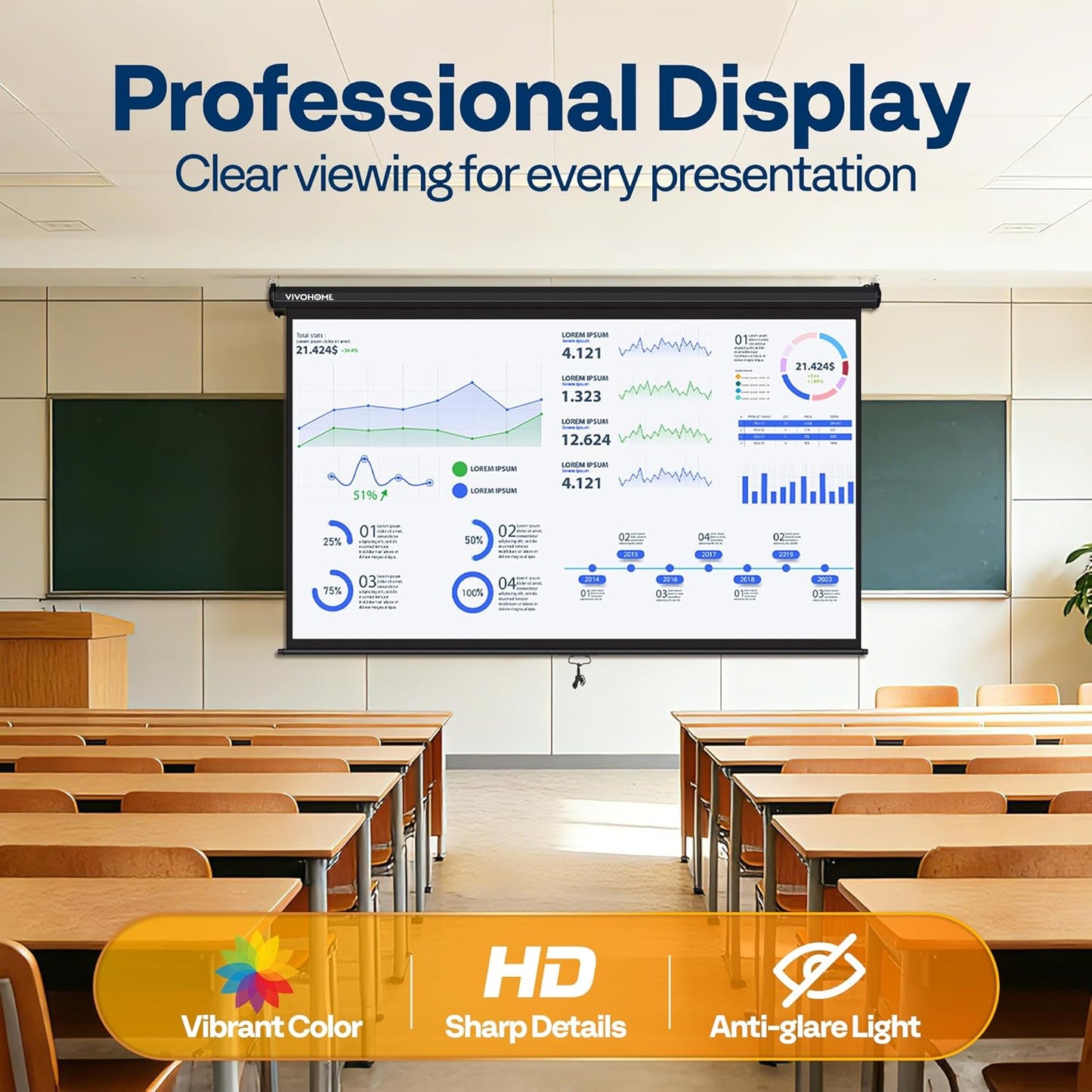 VIVOHOME 100 Inch Pull Down Projector Screen - HD 4K Retractable Movie Screen for Home Theater | Manual with Auto Locking (87W x 49H Inch Display)