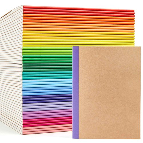 feela 48 Pack Composition Notebooks Bulk, Kraft Cover Lined Blank College Ruled Composition Travel Journals with Rainbow Spines For Women Students Business, 60 Pages, 8.3”x 5.5”, A5, 16 Colors