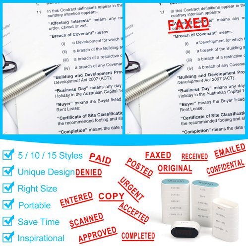 Total Office Stamps Set 15PCs, Self Inking Rubber Stamps “Paid Copy Entered Scanned Approved Posted Denied Urgent Accepted Completed FAXED EMAILED Original Received Confidential” for Business Use