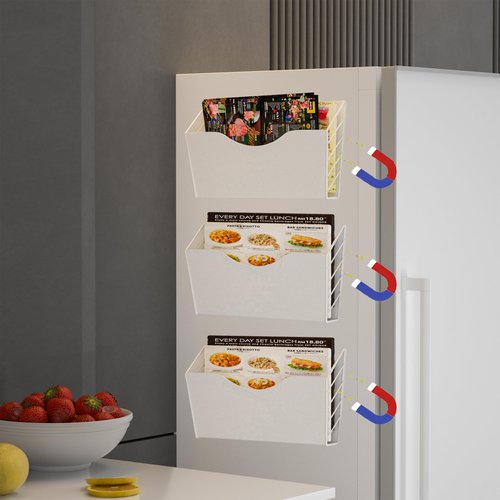 3 Pockets Magnetic File Holder for File Cabinets, Refrigerator, Whiteboard, Magnetic Paper Organizer, Magnetic Mail or Folder Holder,Magnetic Magazine Rack,Wall Mount Hanging Mail Organizer (white)