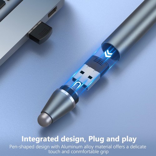 Rechargeable Presentation Clicker Stylus Pen for Touch Screen, Wireless Presenter Remote Laser Pointer USB PowerPoint Clicker Slide Advancer with Hyperlink Volume Control for Mac/Computer (red Laser)
