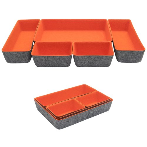 Teeo - Drawer Dividers Organizers - Makeup Trays for Vanity - Drawers Organizer - Office Drawer Organizer - Home Office Desk Cosmetic Bins Dividers Box Compartment Organization - Pack of 5, Orange