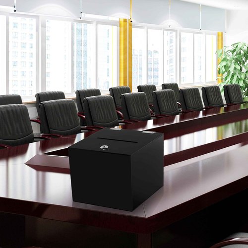 CiaoHER Acrylic Black Donation Box, Ballot Suggestion Box Money Storage Square Container for Voting, Charity, Ballot, Contest, Suggestions (10x10x10 inches)