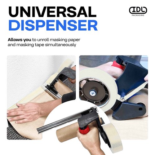 IDL Packaging Masking Kit -12" x 60 Yards Brown Masking Paper (1 Roll) & 1.41" x 60 Yards White Tape (1 Roll) & Masking Paper/Tape Dispenser (Built-in Blade)