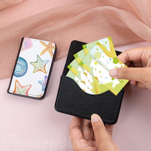 Framendino, 4 Pack Sublimation Blank Business Card Holder PU Leather Name Case Pocket for Office Supplies