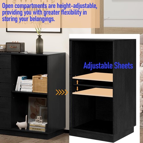 Senhoglb Lateral File Cabinet with 4 Storage Drawers, Large Office Printer Stand for Letter A4 Size File Folders, Adjustable Shelf, Black