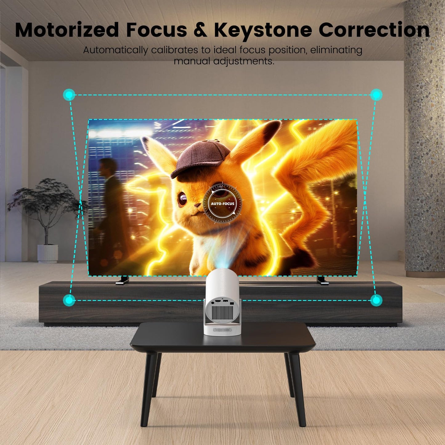 [Electric Focus]Mini Portable Projector with 4K Support, Bluetooth 5.4 WIFI6, 5watt Sound Base Speaker, 260 ANSI, Android 11, 210° Rotation , Auto Keystone Correction Video Projector HY300 PLUS