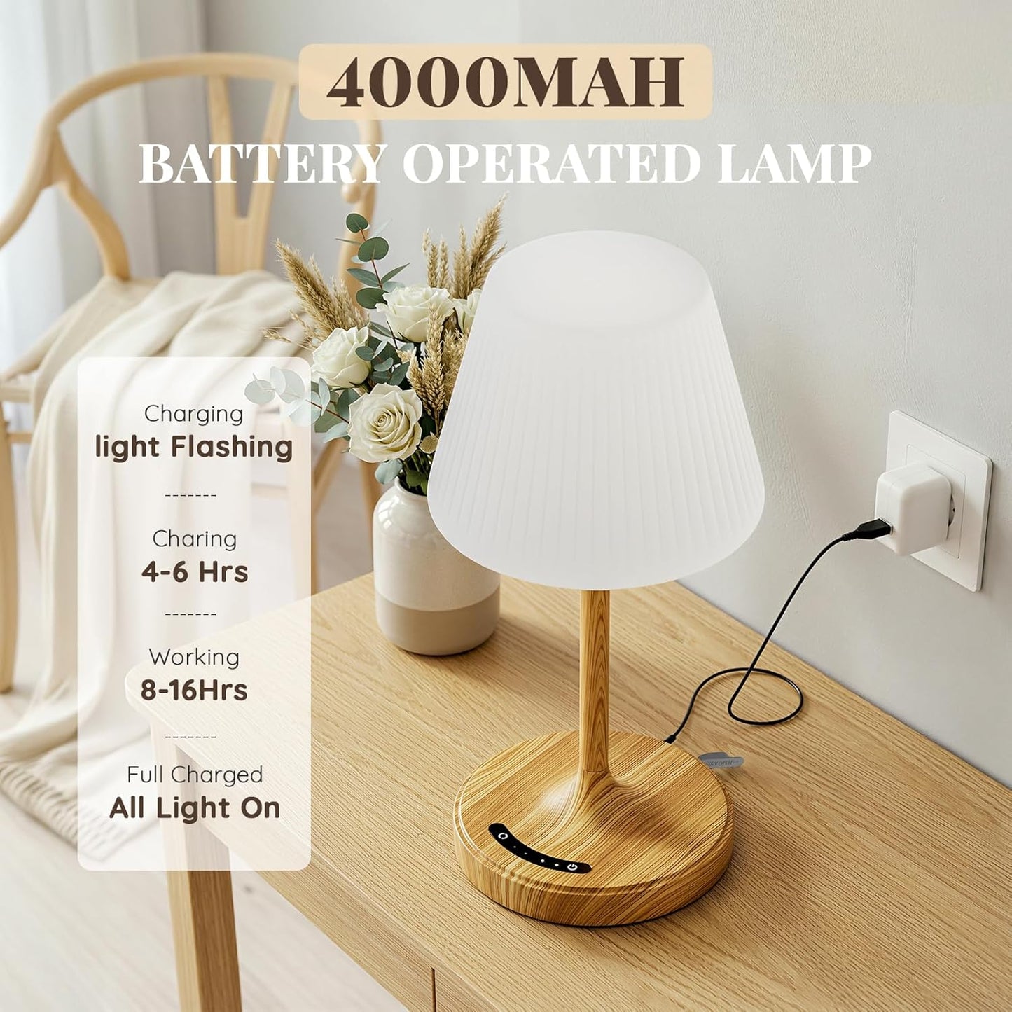Skiennix Shower Lamp - Waterproof Rechargeable Cordless Light | Touch Dimmable, 4000mAh Battery, Ideal for Bathroom & Spa Use