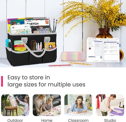 Godery Desktop Tote Organizer - Versatile Teacher Helper Bag for Arts, Books & Stationery | Black-Gray