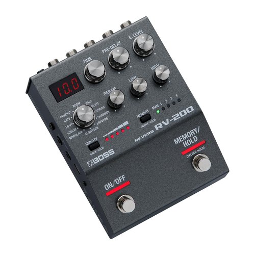 Boss RV-200 Reverb Pedal with 12 Distinctive Reverb Types, Density Control with Six Stages, Panel Lock, and Three AA Batteries