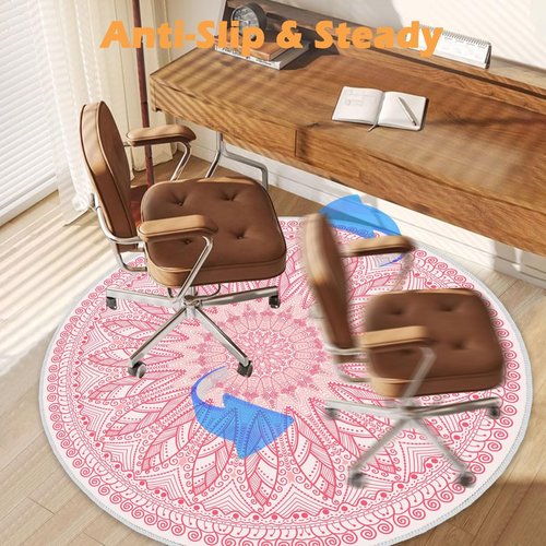 Soofteilliv 4ft/48in Home Office Chair Mat for Hardwood Floor, Anti-Slip Desk Chair Mats, Computer Gaming Chair Mats for Rolling, Low Pile Carpet Floor Chair Mat(Pink-1)