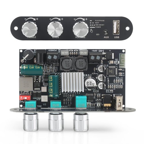 Wuzhi Audio ZK-1001U Mono Amplifier Board with TWS, 100W Power Output, Vehicle Amplifier Wide Voltage Input 9-24V, Supports USB/AUX/Bluetooth, Black