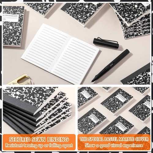 Fainne 100 Pack Mini Composition Notebook Bulk 4.5" x 3.3" Pocket Composition Books Small Narrow Ruled Compositions Note Pad Marble Journal Books for Students School College Office 60 Pages(Black)