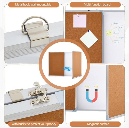 Mooliwe Tri-Fold Cork Board & Whiteboard Combo - 96"x36" Magnetic Dry Erase & Bulletin Board with Aluminum Frame for Home, Office, School